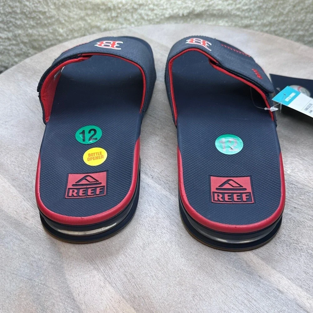 Boston Red Sox Reef Fanning Slides Mens 12 MLB Sandals Bottle Opener NWT